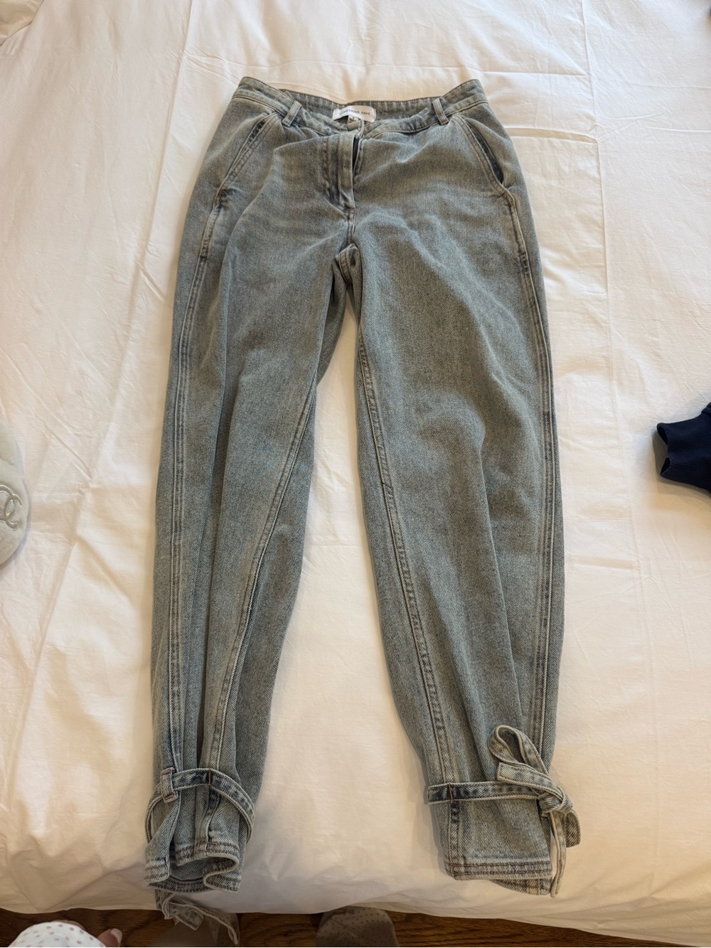 Something Navy Light Wash Grey Denim Jeans with Ankle Tie